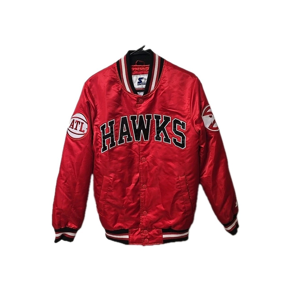 Starter Atlanta Hawks Jacket Womens XS Red Satin Bomber Varsity NBA Basketball